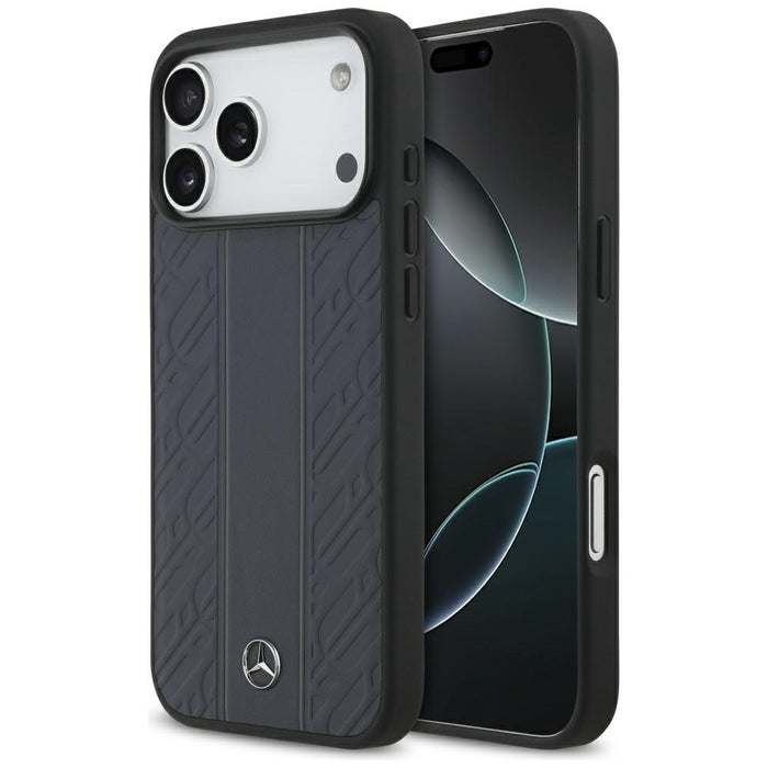 Калъф Mercedes Leather Laurel Leaves Stripes MagSafe Case за iPhone 17 Pro Max - син