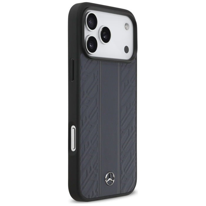 Калъф Mercedes Leather Laurel Leaves Stripes MagSafe Case за iPhone 17 Pro Max - син