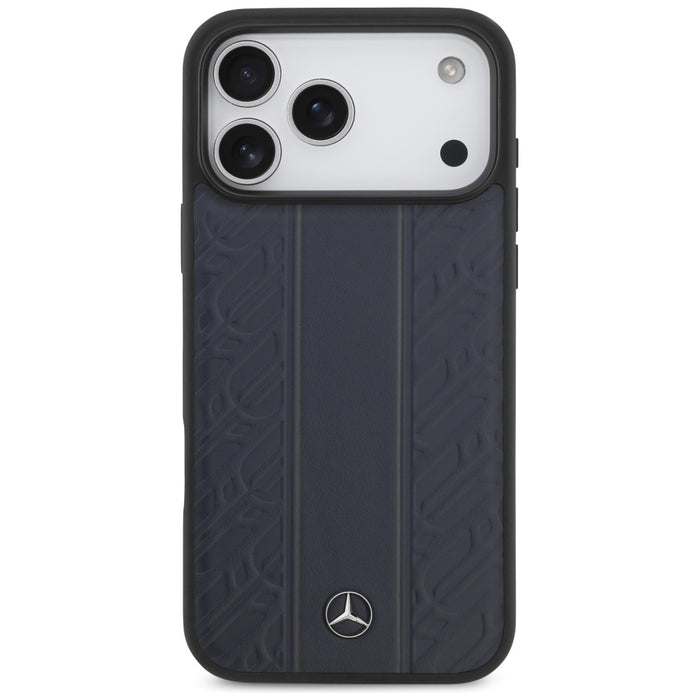 Калъф Mercedes Leather Laurel Leaves Stripes MagSafe Case за iPhone 17 Pro Max - син