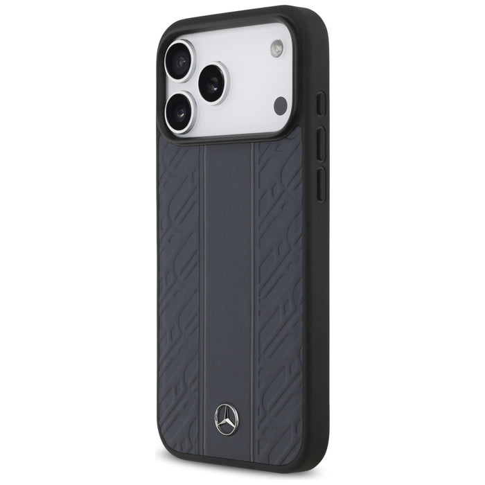 Калъф Mercedes Leather Laurel Leaves Stripes MagSafe Case за iPhone 17 Pro Max - син