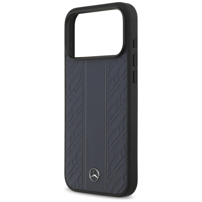 Калъф Mercedes Leather Laurel Leaves Stripes MagSafe Case за iPhone 17 Pro Max - син