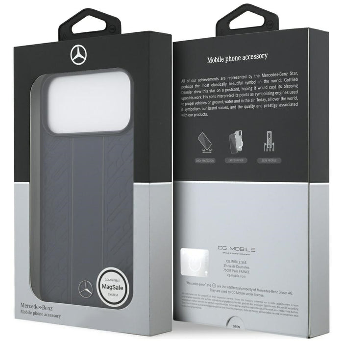 Калъф Mercedes Leather Laurel Leaves Stripes MagSafe Case за iPhone 17 Pro Max - син