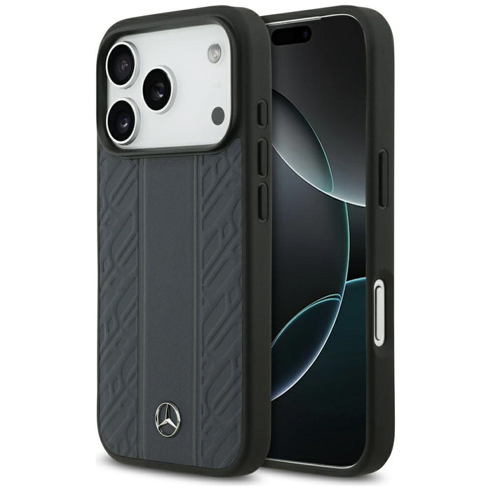 Mercedes Leather Laurel Leaves Stripes MagSafe Case за iPhone 17 Pro - син