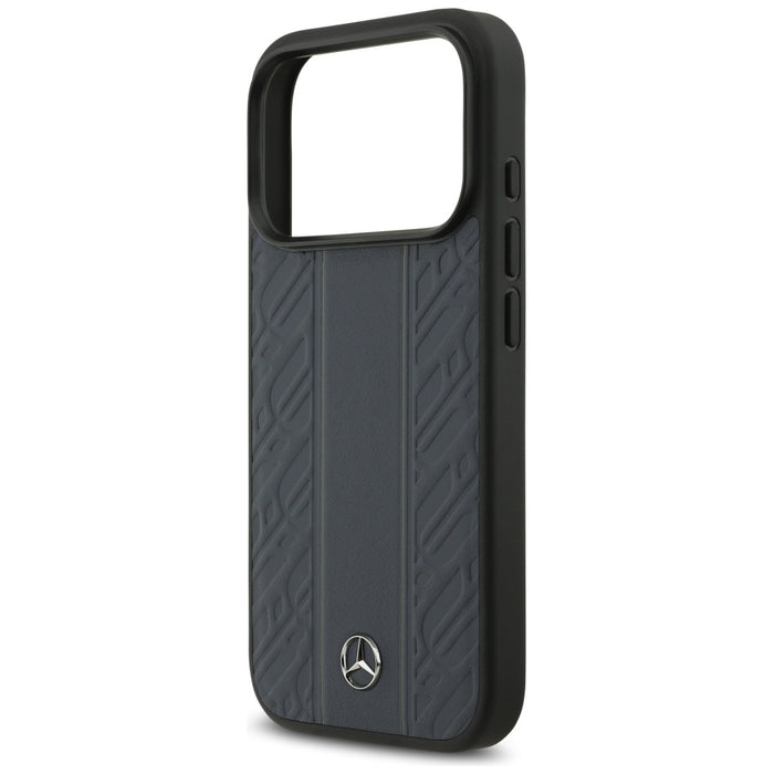 Mercedes Leather Laurel Leaves Stripes MagSafe Case за iPhone 17 Pro - син