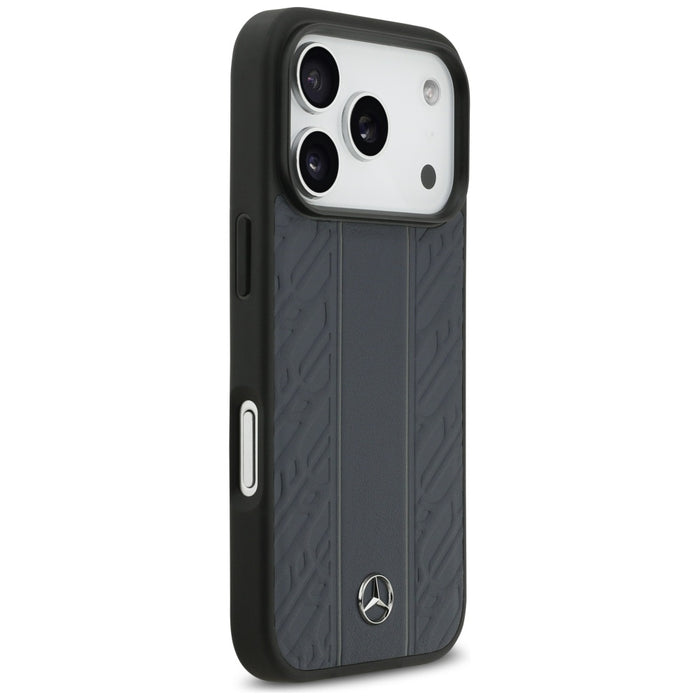 Mercedes Leather Laurel Leaves Stripes MagSafe Case за iPhone 17 Pro - син