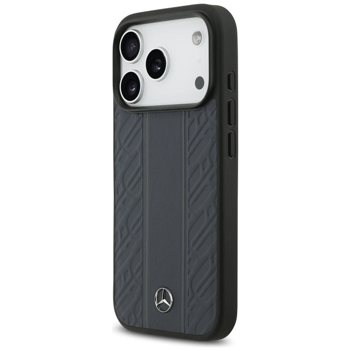 Mercedes Leather Laurel Leaves Stripes MagSafe Case за iPhone 17 Pro - син