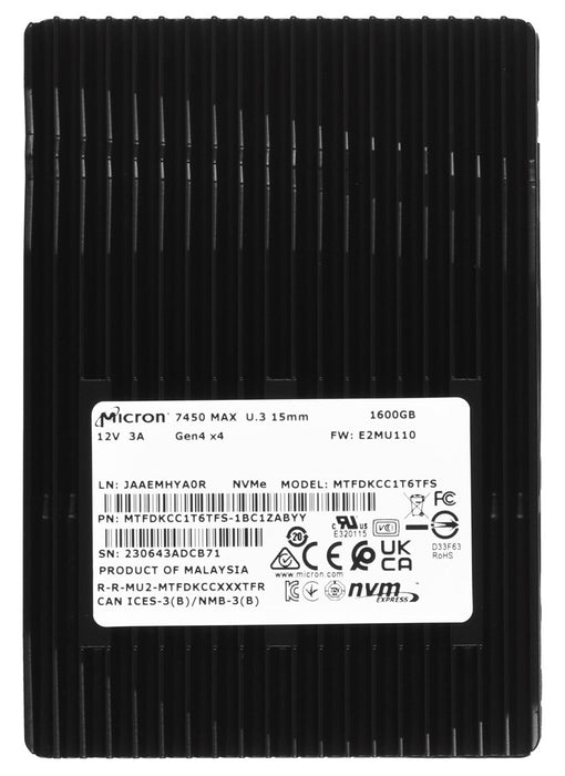 SSD Micron 7450 MAX 1.6TB U.3 (15 мм) NVMe PCI 4.0 MTFDKCC1T6TFS-1BC1ZABYYR (DWPD 3)