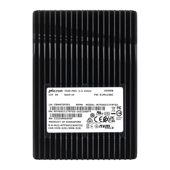 SSD Micron 7400 PRO 1.92TB U.3 NVMe PCI 4.0 MTFDKCC1T9TDZ-1AZ1ZABYY (DWPD 1) Tray