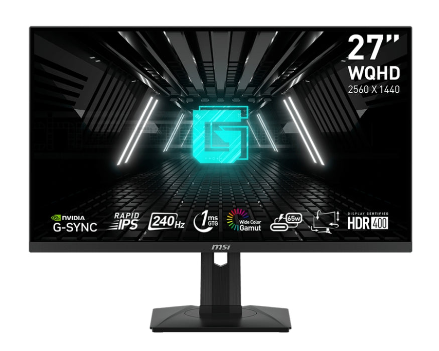 MSI G274QPX, 27", 240Hz, 1ms, Rapid IPS, 2560x1440, G-Sync съвместим, Gaming OSD, Mystic Light, 98% DCI-P3, AG, USB хъб, 400 нита, 1000:1, DCR 100M:1, DP(1.4a), 2xHDMI(2.0b), 1xTypeC DP alt w/PD (65W), Регулиране на височината, VESA, 9S6-3CC29H-040