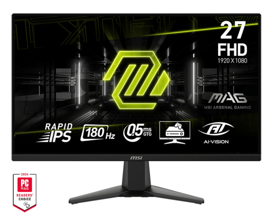 MSI MAG 275F, 27",180Hz, Rapid IPS, 0.5ms,1920x1080, Adaptive-Sync,80% DCI-P3, AG, 250 nist, 1000:1, 100M:1, DP(1.4), 2xHDMI(2.0b), Наклон -5/+20, VESA, 9S6-3CE21M-001