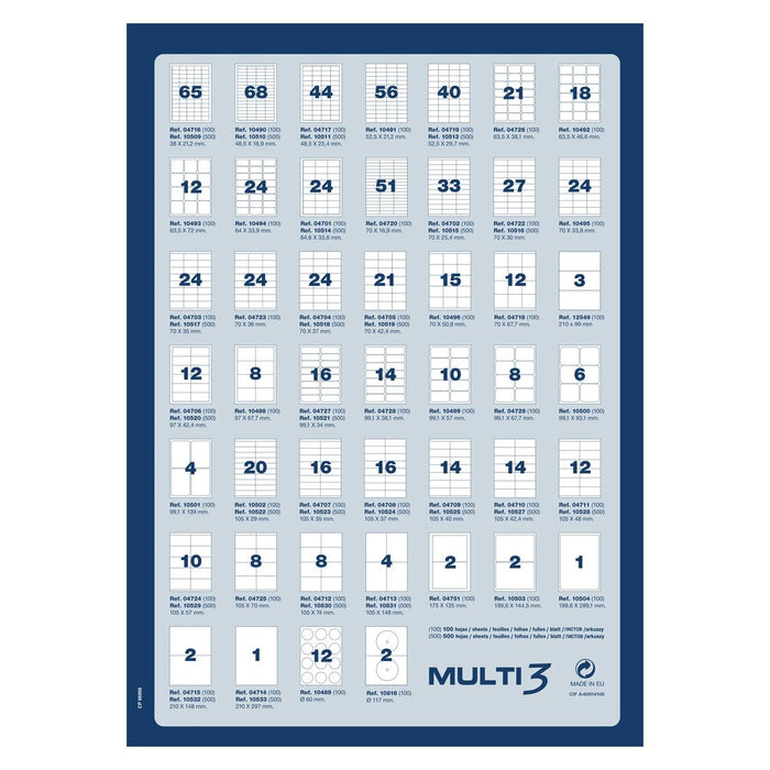 Стикери MULTI 3 Бял прав 500 Листи 70 x 35 mm (24 броя)