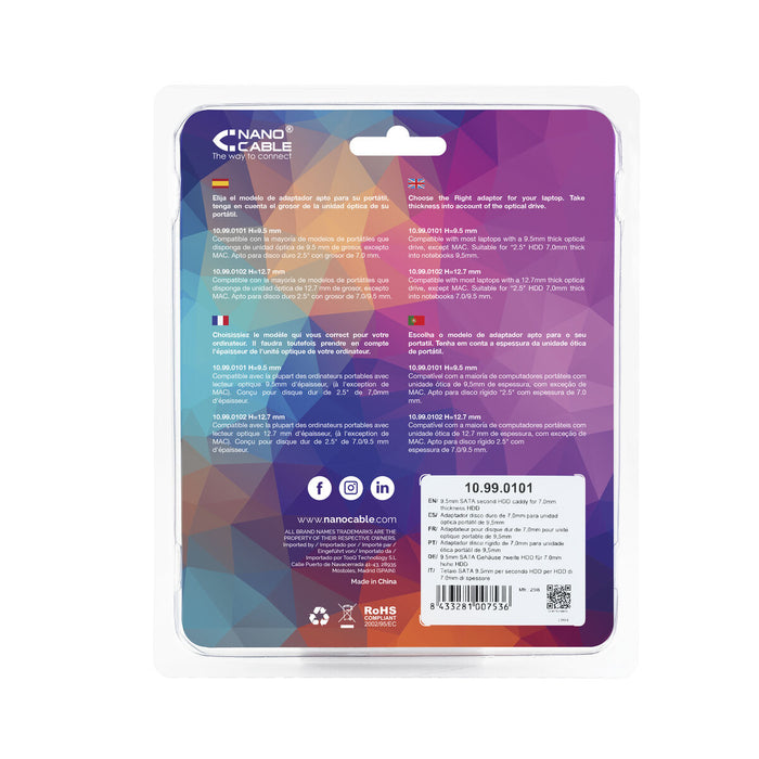 SATA адаптер за твърд диск 2.5" (7 мм) NANOCABLE 10.99.0101 Черен/Сребрист 2,5"