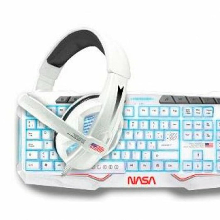 Клавиатура с мишка NASA ANDROMEDA4IN1-W Бял Многоцветен Испанска Qwerty