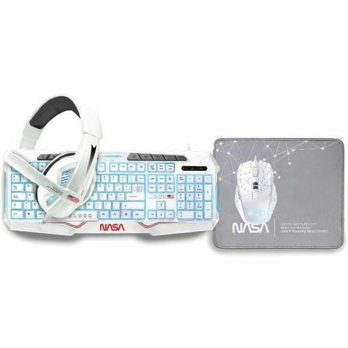 Клавиатура с мишка NASA ANDROMEDA4IN1-W Бял Многоцветен Испанска Qwerty