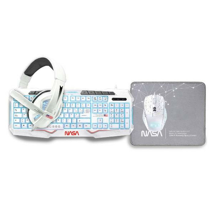 Клавиатура с мишка NASA ANDROMEDA4IN1-W Бял Многоцветен Испанска Qwerty