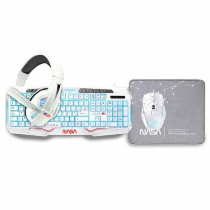 Клавиатура с мишка NASA ANDROMEDA4IN1-W Бял Многоцветен Испанска Qwerty