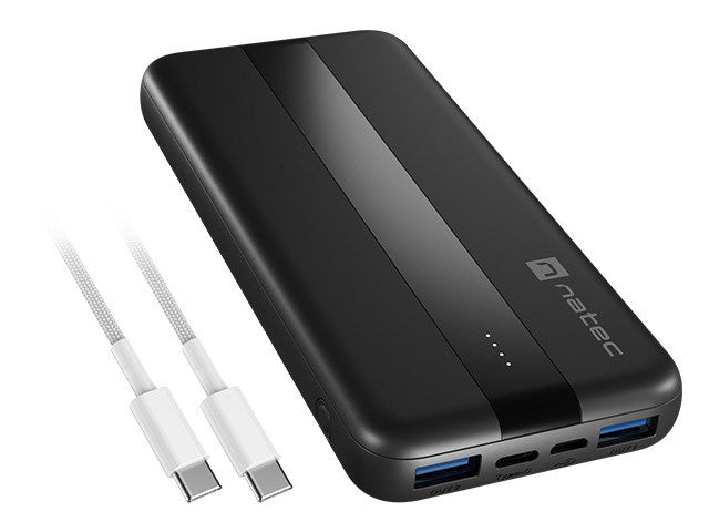 Natec Преносима батерия Powerbank Trevi Slim Q V2 10000MAh 2X USB-A 18W + 1X USB-C 20W + USB-C - USB0-C КАБЕЛ