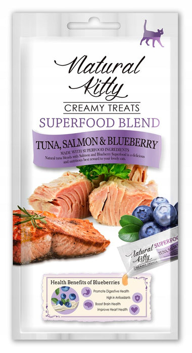 NATURAL KITTY Superfood Blend риба тон, сьомга и боровинки - лакомства за котки - 4 x 12 g