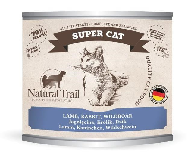 NATURAL TRAIL Super Cat Агнешко, заешко, диво прасе - мокра котешка храна - 200гр.
