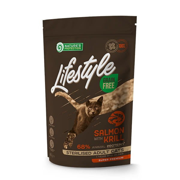 NATURE'S PROTECTION Lifestyle Grain Free Salmon with Krill Sterilized Adult Cat - суха храна за котки - 400 g