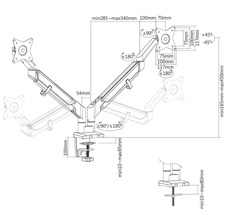 Neomounts Desk Mount ултра плосък (скоба/уплътнение) за 2 екрана на монитора