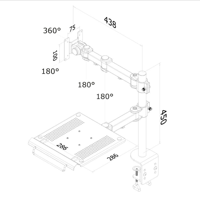 Стойка за бюро Neomounts с плосък екран и преносим компютър (скоба)