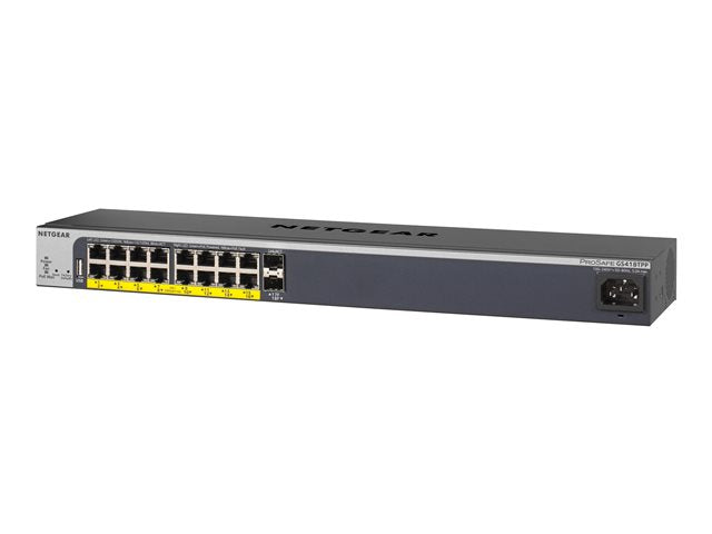 NETGEAR 16-портов лесен за монтаж 240W PoE+ Gigabit Ethernet интелигентен управляван комутатор с 2 SFP порта GS418TPP