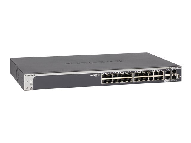 NETGEAR ProSAFE S3300 28Port стекируем PoE Smart Switch w/ 4x10G портове 2 x 10GBase-T и 2 x SFP+ за стекиране и/или връзки нагоре