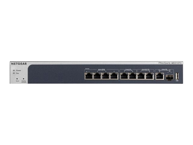 NETGEAR 8-портов мулти-гигабитов интелигентен управляван професионален комутатор с 2x 10G медни/оптични връзки нагоре, разделени на 2-портов RJ-45 мулти-GB Eth