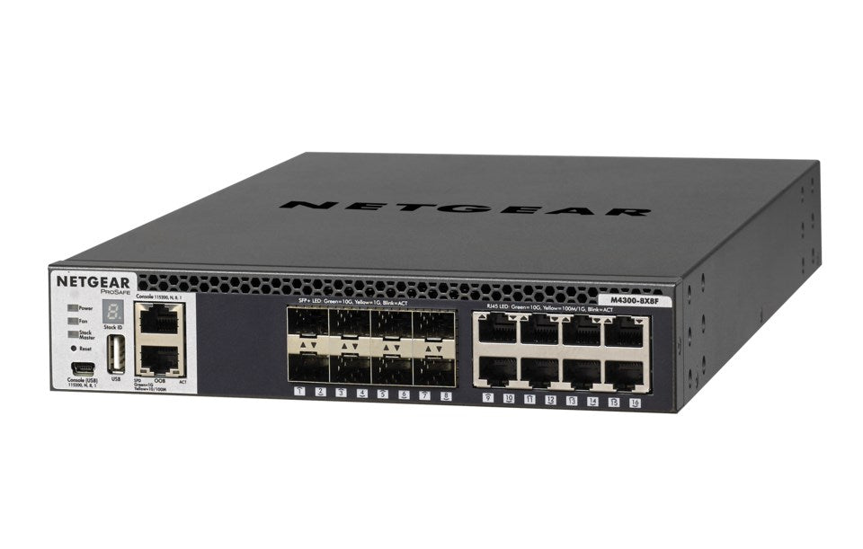 NETGEAR M4300-8X8F Stackable mngd.Switch mit 16x10G incl.8x10GBASE-T + 8xSFP+ Layer 3 SDN-ready Open Flow 1.3