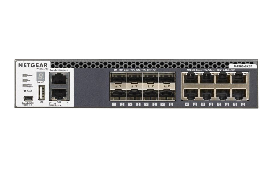 NETGEAR M4300-8X8F Stackable mngd.Switch mit 16x10G incl.8x10GBASE-T + 8xSFP+ Layer 3 SDN-ready Open Flow 1.3