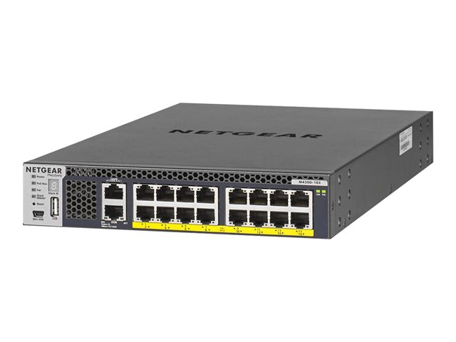 NETGEAR M4300 Управляван комутатор 16x10GBASE-T портове APS299W PSU, когато няма или е ограничено PoE приложение 199W PoE Бюджет всички портове PoE