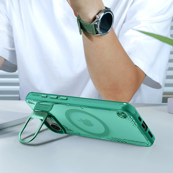 Магнитен калъф Nillkin Iceblade Prop със стойка за iPhone 16e - зелен