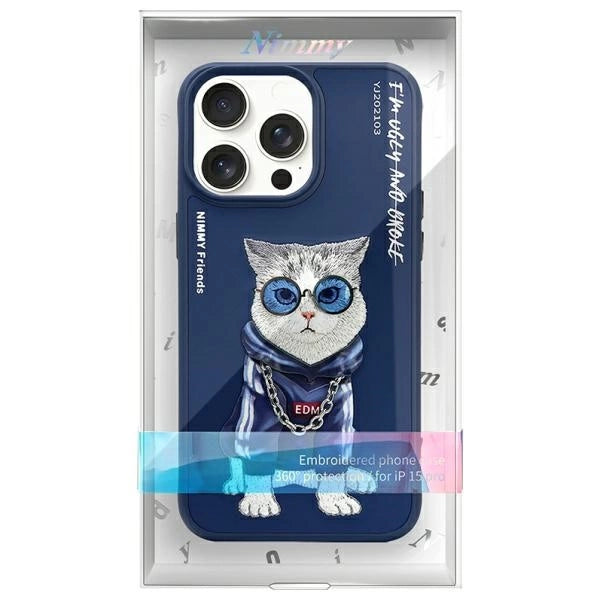 Калъф Nimmy Glasses Cool Cat за iPhone 15 Pro Max - син
