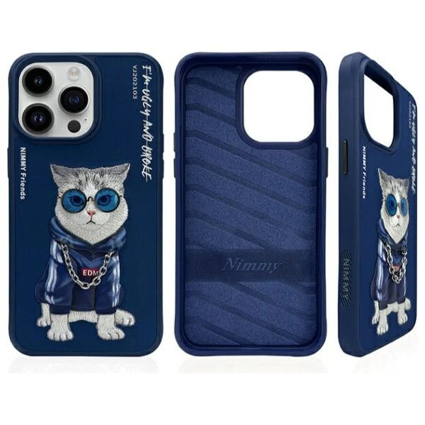 Калъф Nimmy Glasses Cool Cat за iPhone 15 Pro Max - син