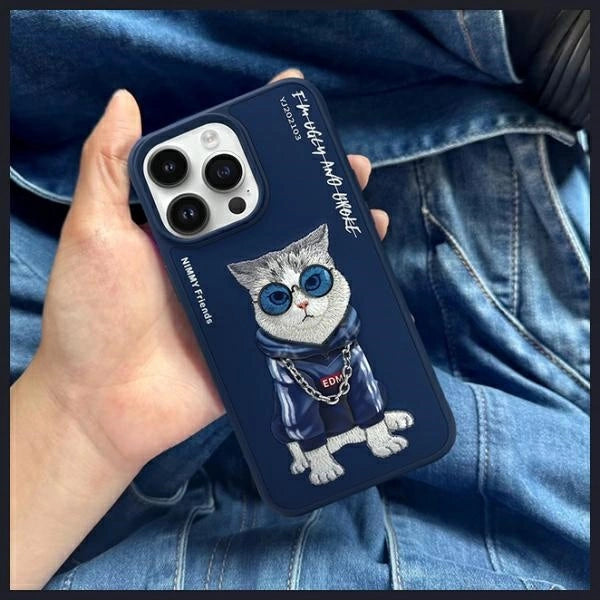 Калъф Nimmy Glasses Cool Cat за iPhone 15 Pro Max - син