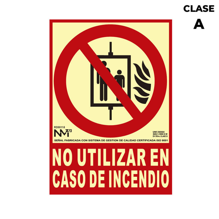 Плакат Normaluz No utilizar en caso de incendio PVC