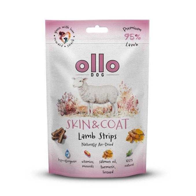 OLLO Air-Dried Skin & Coat Lamb strips - лакомство за кучета - 80гр