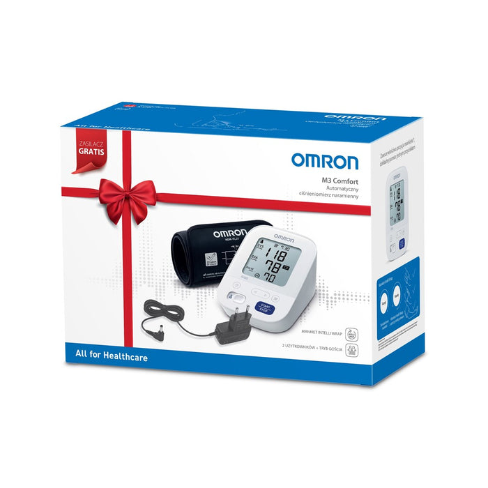 Подаръчен комплект Omron M3 COMFORT Апарат за кръвно налягане за горната част на ръката + захранване