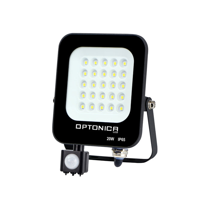 LED ПРОЖЕКТОР 20W 4500K 1800LM IP65 СЪС СЕНЗОР ЧЕРЕН OPTONICA