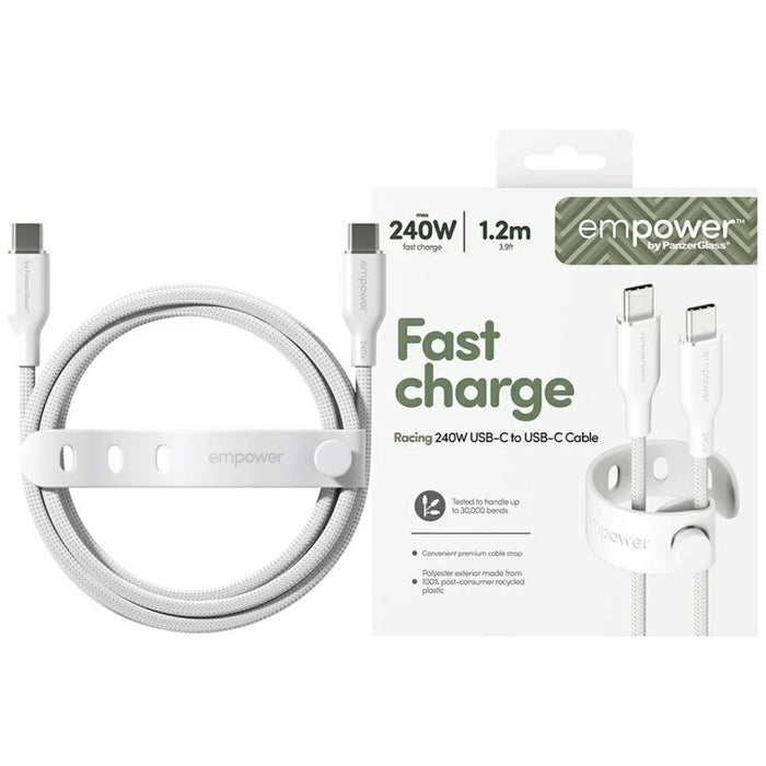Кабел PanzerGlass empower by PanzerGlass Racing 240W USB-C за USB-C 1.2m, сребристо-черен