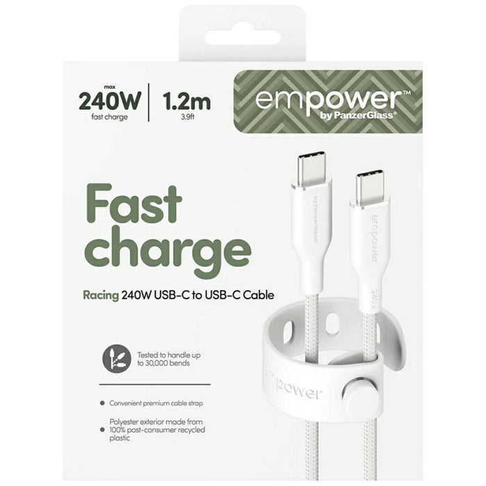 Кабел PanzerGlass empower by PanzerGlass Racing 240W USB-C за USB-C 1.2m, сребристо-черен