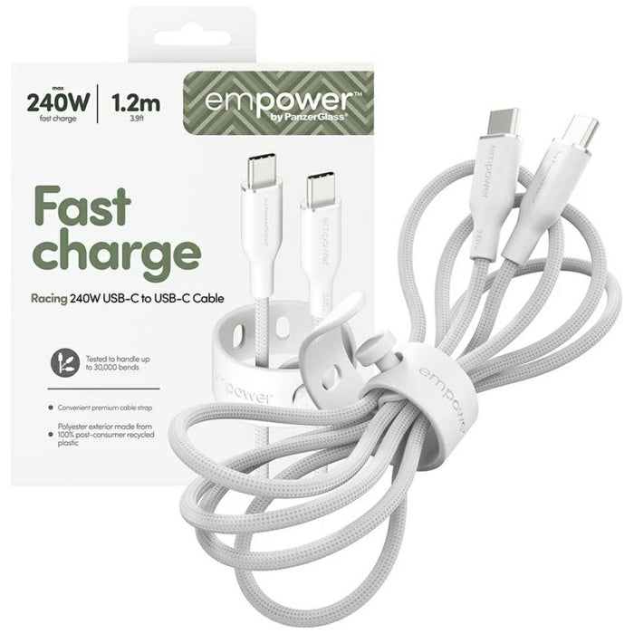 Кабел PanzerGlass empower by PanzerGlass Racing 240W USB-C за USB-C 1.2m, сребристо-черен