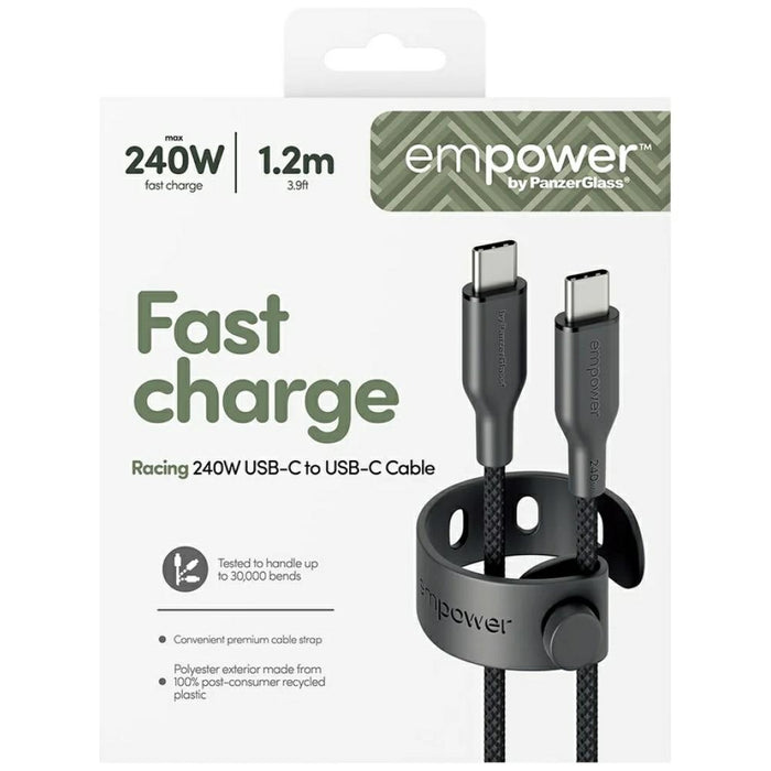 Кабел PanzerGlass empower by PanzerGlass Racing 240W USB-C за USB-C 1.2m, черен