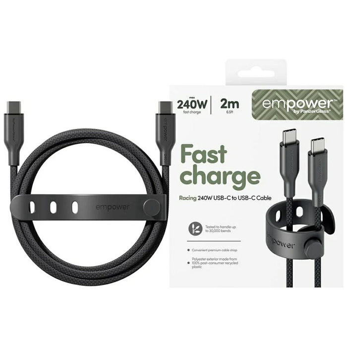 Кабел PanzerGlass empower by PanzerGlass Racing 240W USB-C за USB-C, 2m, черен