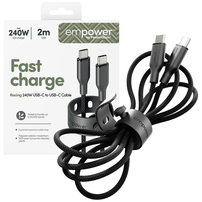 Кабел PanzerGlass empower by PanzerGlass Racing 240W USB-C за USB-C, 2m, черен