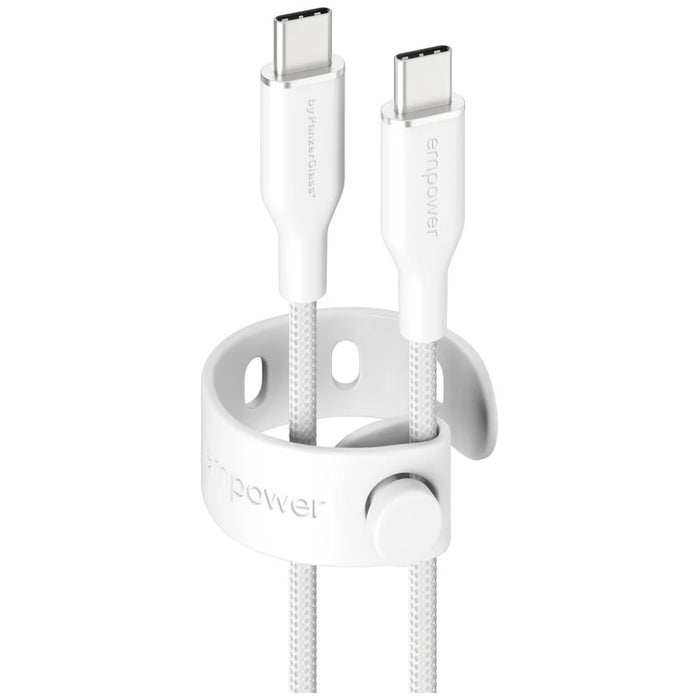 Кабел PanzerGlass empower by Racing 60W за USB-C, 2 m, сребристо-бял