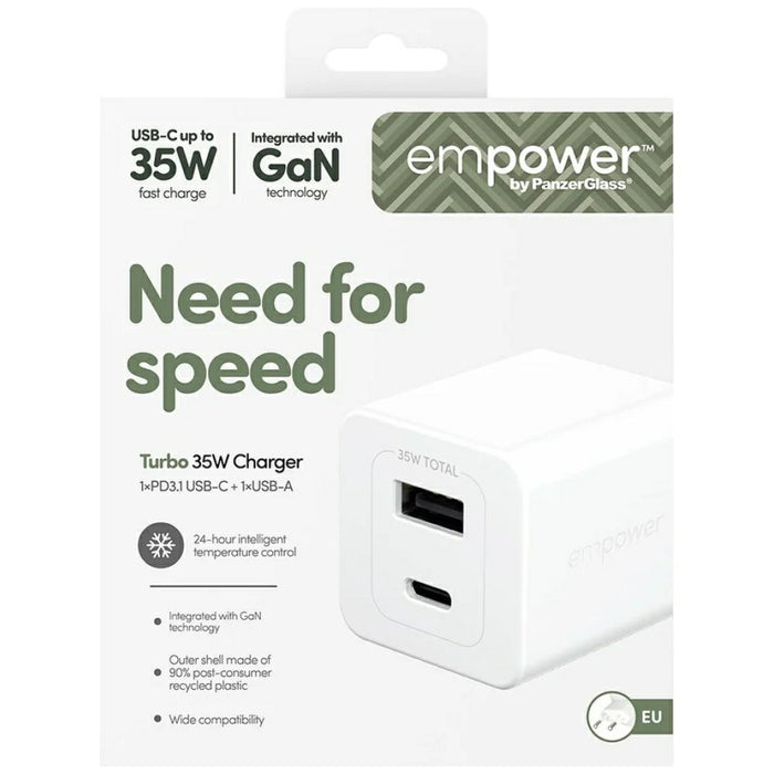 Зарядно PanzerGlass empower by Turbo 35W, сребристо-бял