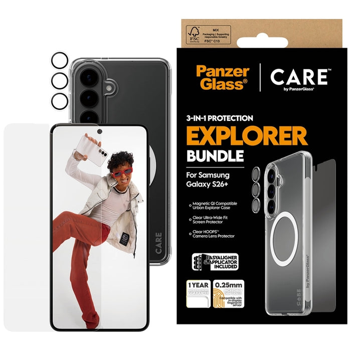 Защитен комплект PanzerGlass CARE by PanzerGlass 3в1 (калъф + стъкло + протектор за обектив) за Samsung Galaxy S26+