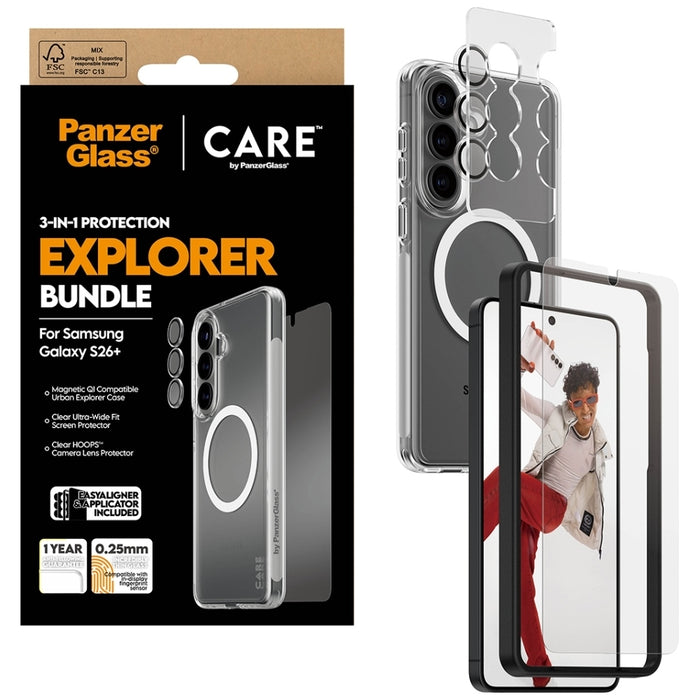 Защитен комплект PanzerGlass CARE by PanzerGlass 3в1 (калъф + стъкло + протектор за обектив) за Samsung Galaxy S26+